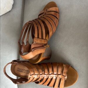 Rockport Brown Leather Sandals with Intricate Woven Straps